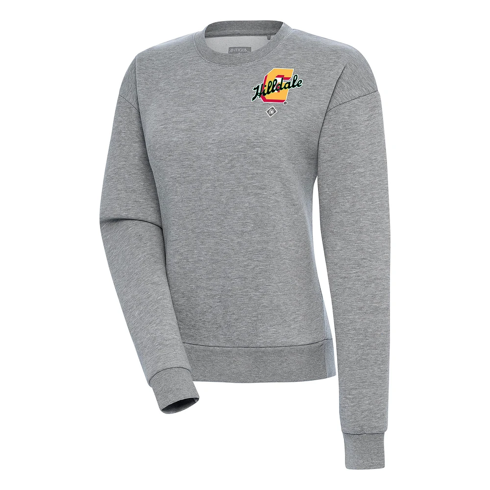 Women's Antigua Heather Gray Hilldale Club Victory Crewneck Pullover Sweatshirt