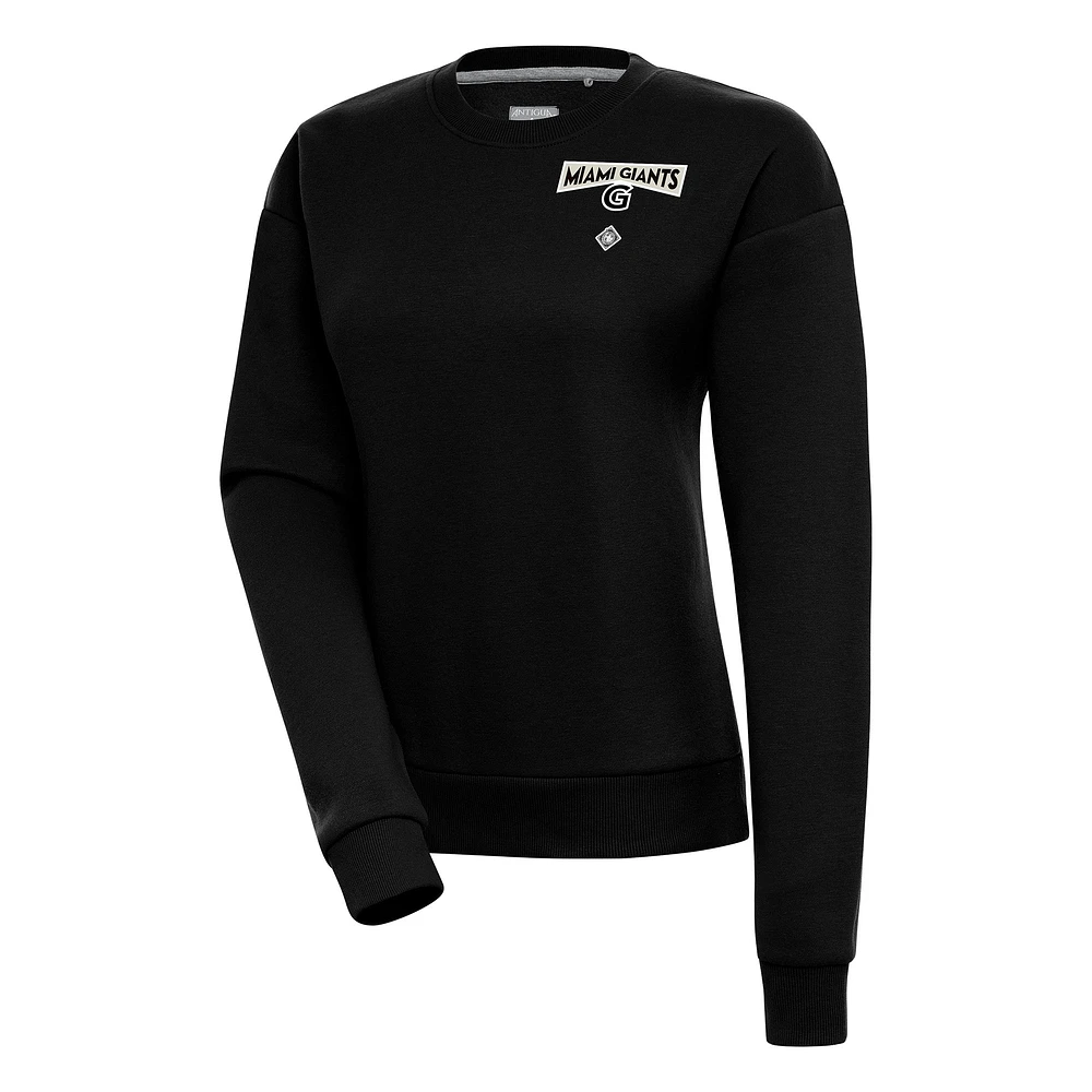 Women's Antigua Black Miami Giants Victory Crewneck Pullover Sweatshirt