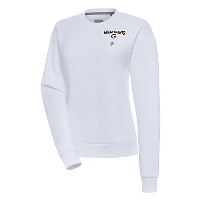 Women's Antigua White Miami Giants Victory Crewneck Pullover Sweatshirt