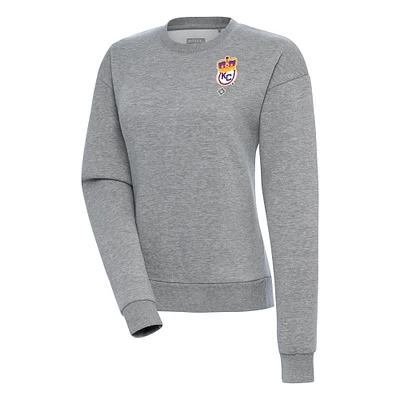 Women's Antigua Heather Gray Kansas City Monarchs Victory Crewneck Pullover Sweatshirt