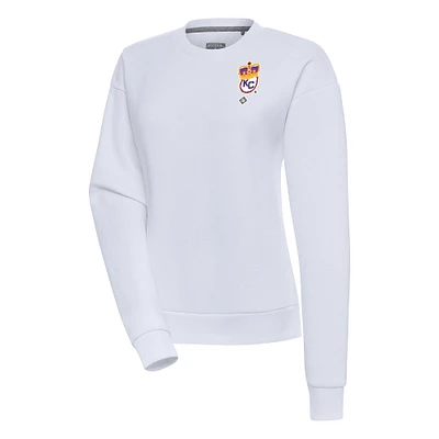 Women's Antigua White Kansas City Monarchs Victory Crewneck Pullover Sweatshirt