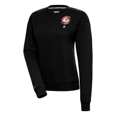 Women's Antigua Black Louisville Caps Victory Crewneck Pullover Sweatshirt