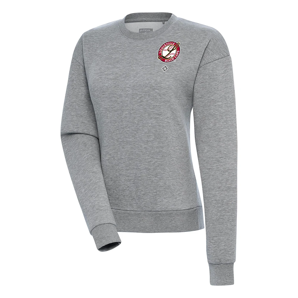 Women's Antigua Heather Gray Louisville Black Caps Victory Crewneck Pullover Sweatshirt