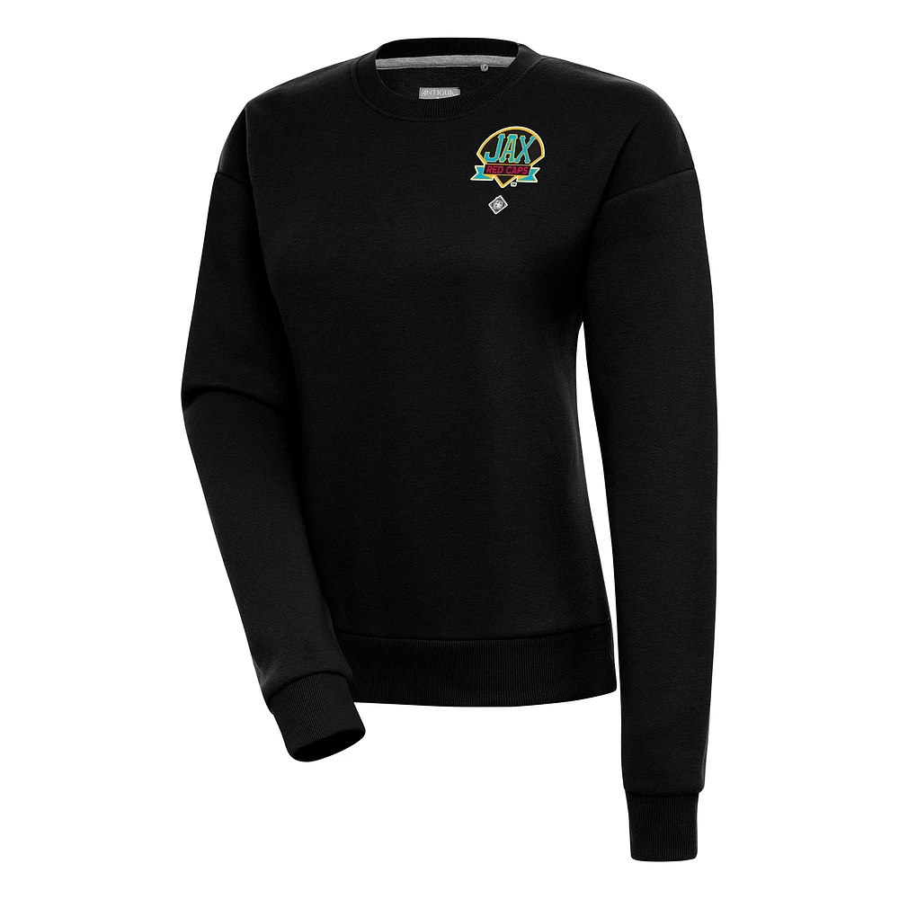 Women's Antigua Black Jacksonville Red Caps Victory Crewneck Pullover Sweatshirt