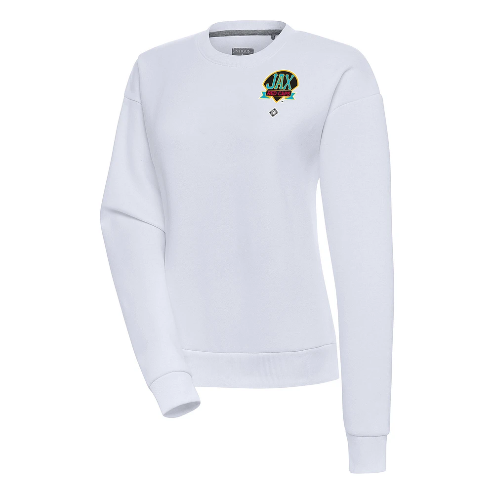 Women's Antigua White Jacksonville Red Caps Victory Crewneck Pullover Sweatshirt