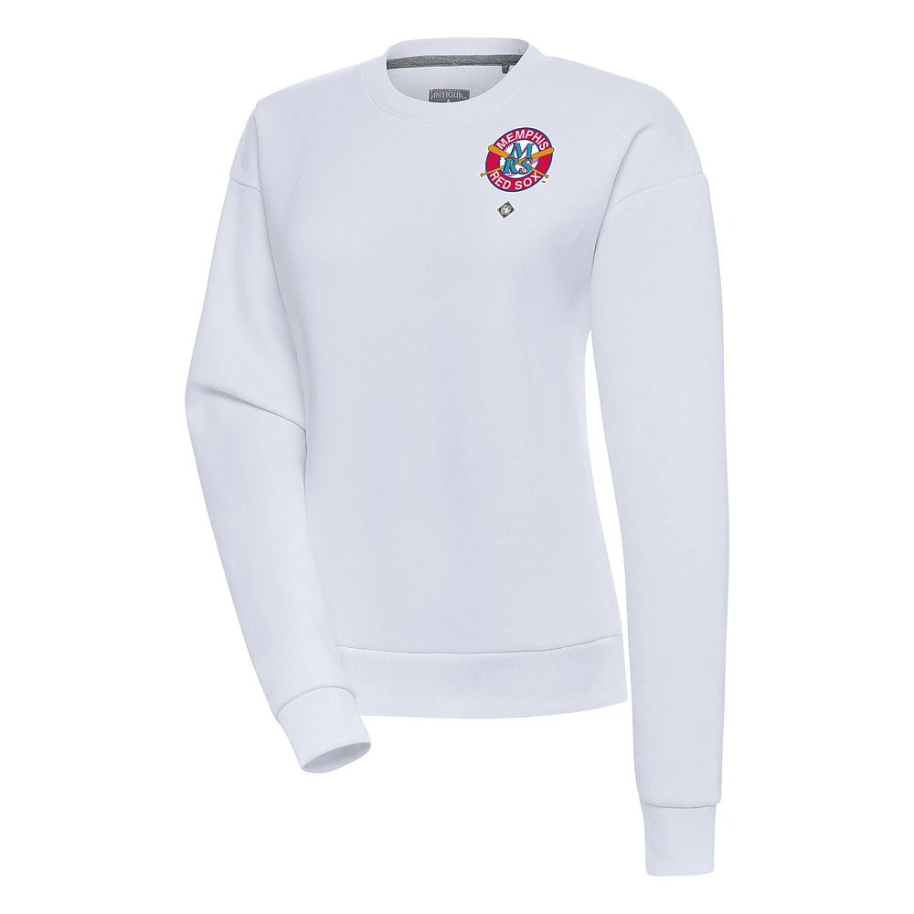 Women's Antigua White Memphis Red Sox Victory Crewneck Pullover Sweatshirt