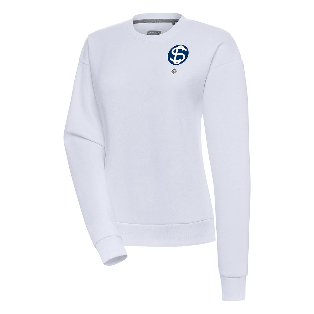 Women's Antigua White Santa Clara Leopardos Victory Crewneck Pullover Sweatshirt