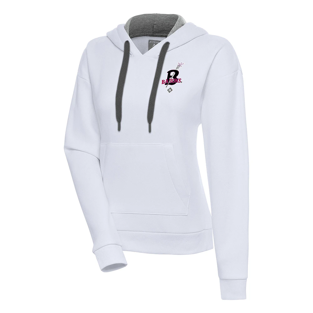 Women's Antigua White Birmingham Black Barons Victory Pullover Hoodie