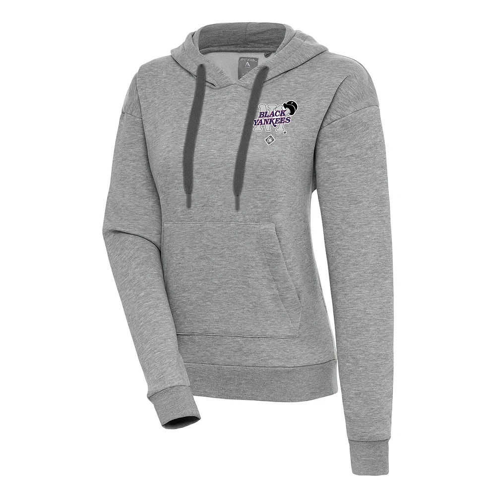 Women's Antigua Heather Gray New York Black Yankees Victory Pullover Hoodie
