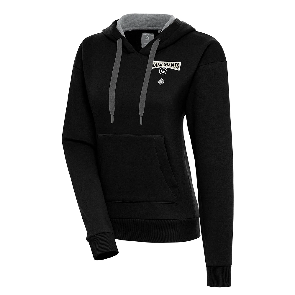 Women's Antigua Black Miami Giants Victory Pullover Hoodie