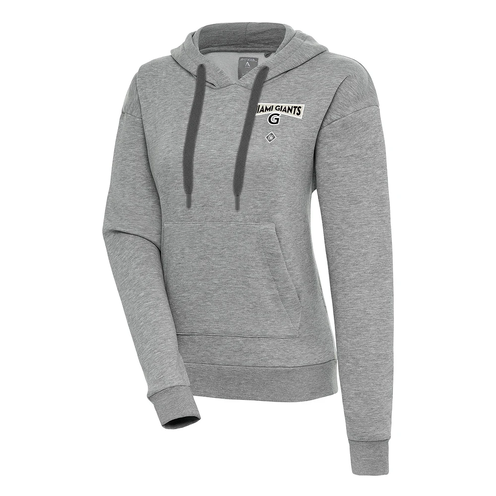 Women's Antigua Heather Gray Miami Giants Victory Pullover Hoodie