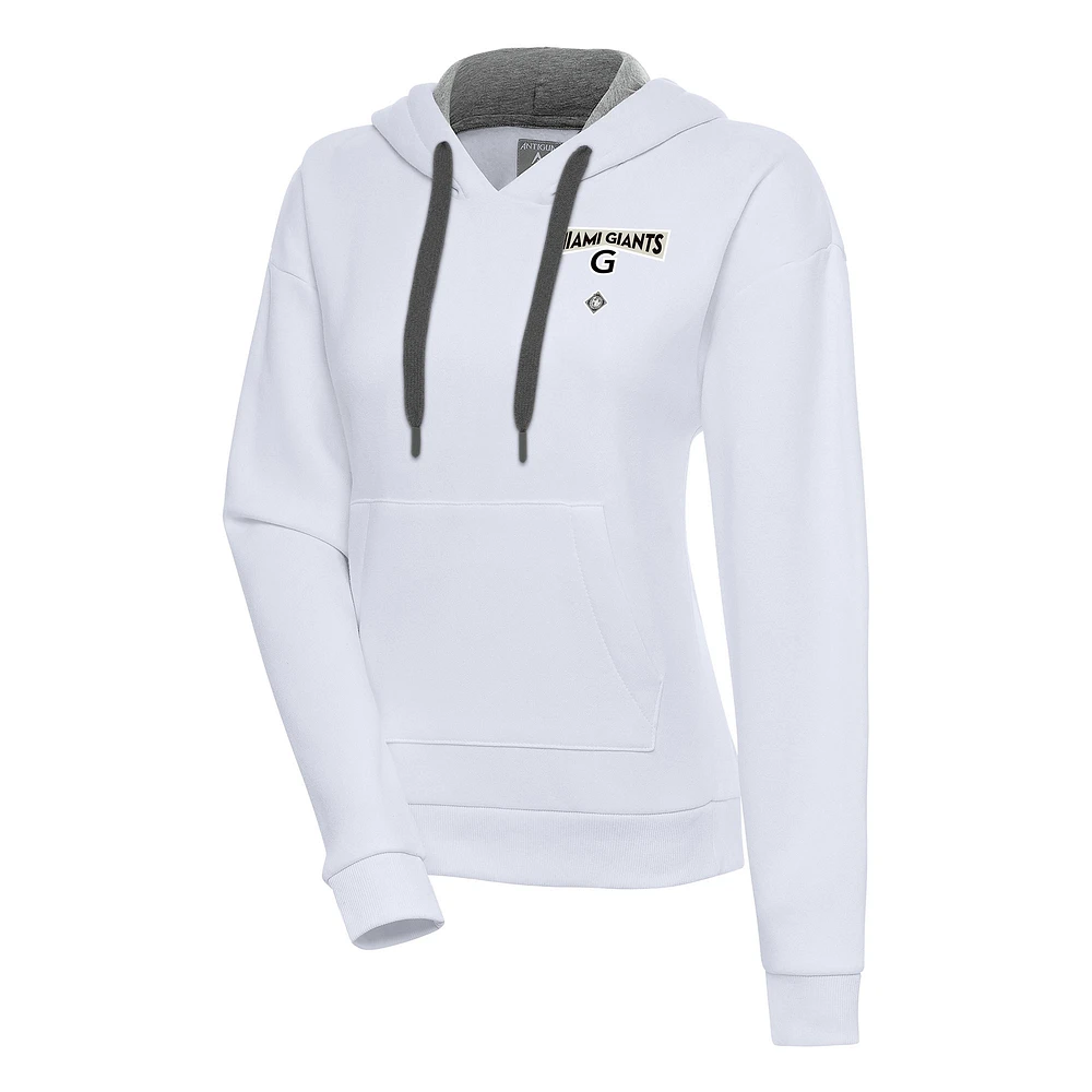 Women's Antigua White Miami Giants Victory Pullover Hoodie