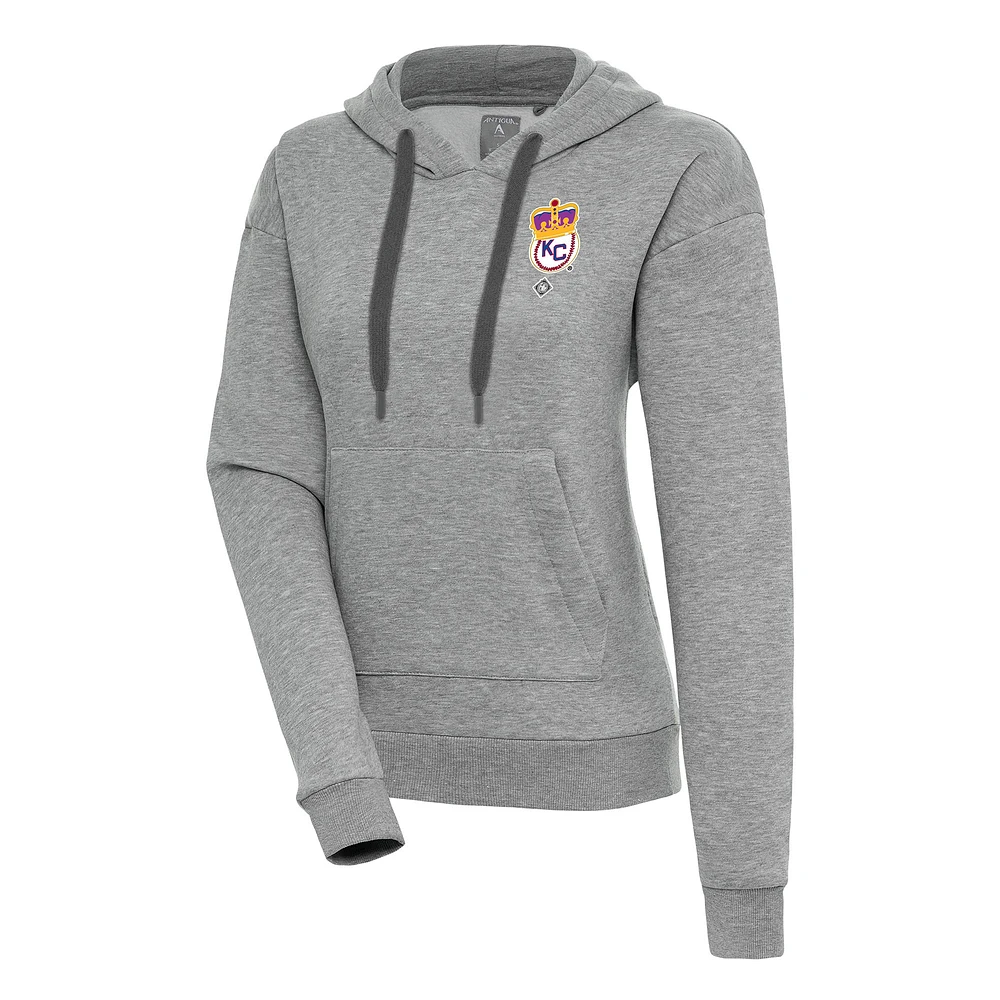 Women's Antigua Heather Gray Kansas City Monarchs Victory Pullover Hoodie