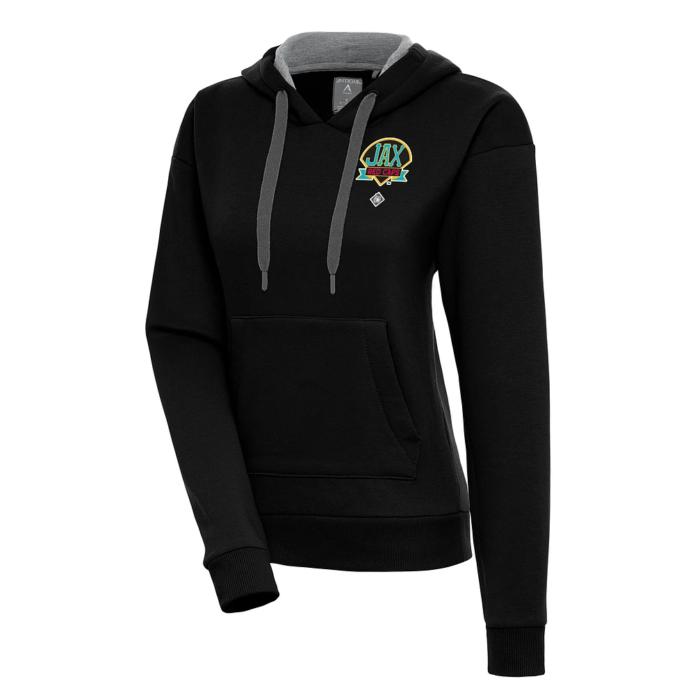 Women's Antigua Black Jacksonville Red Caps Victory Pullover Hoodie