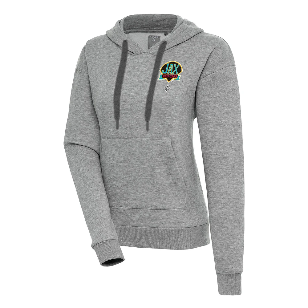 Women's Antigua Heather Gray Jacksonville Red Caps Victory Pullover Hoodie