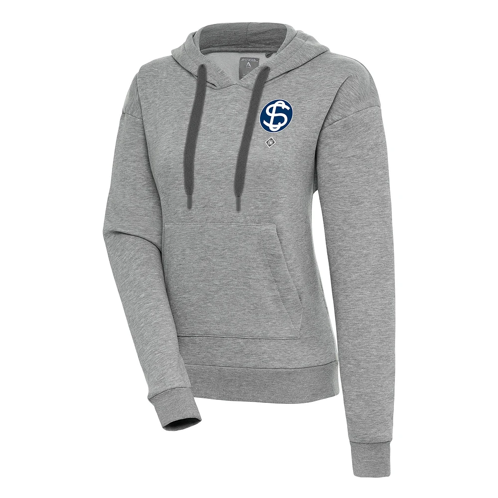 Women's Antigua Heather Gray Santa Clara Leopardos Victory Pullover Hoodie
