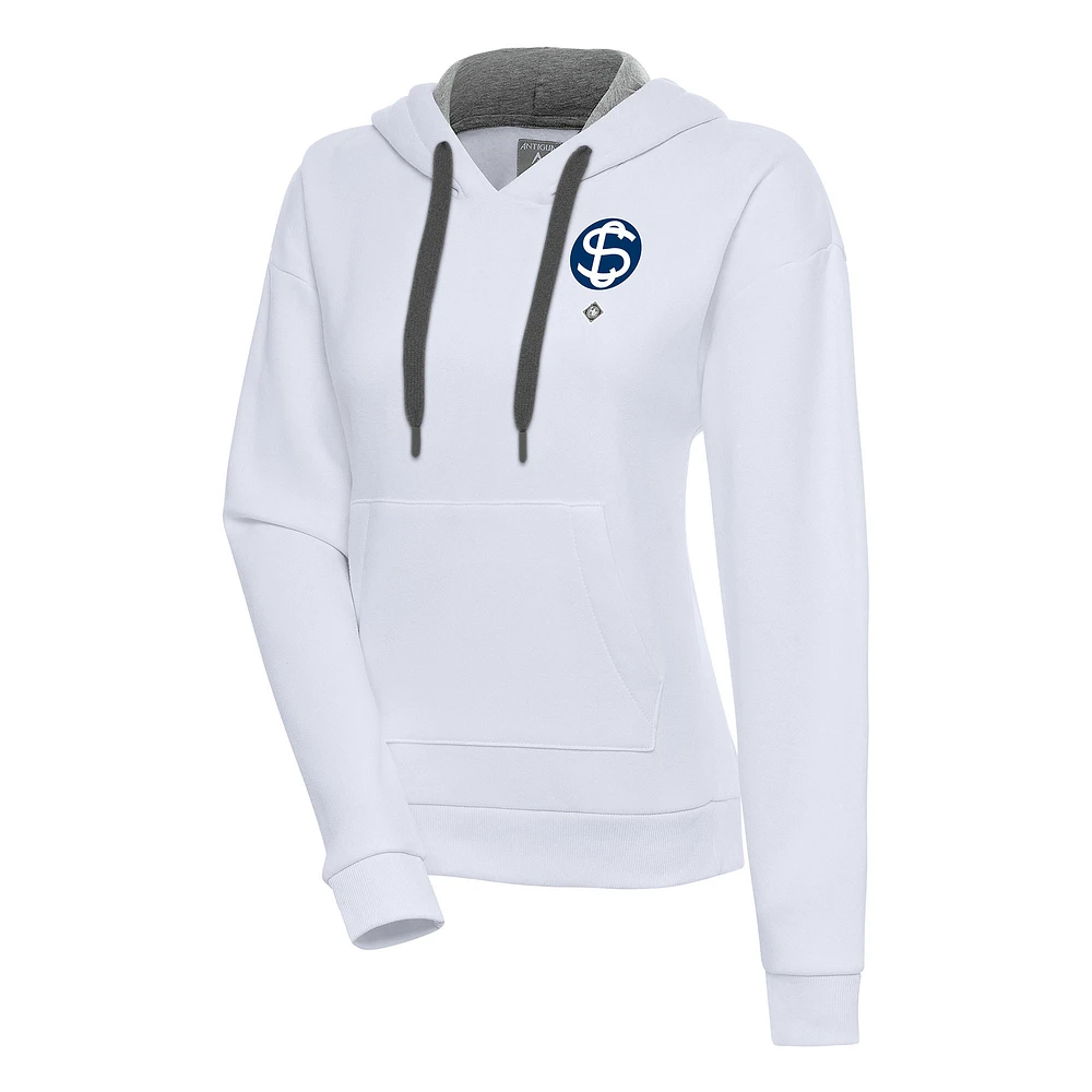Women's Antigua White Santa Clara Leopardos Victory Pullover Hoodie