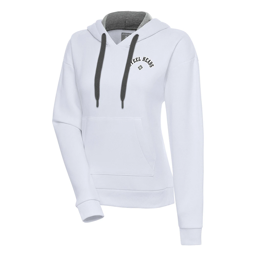Women's Antigua White Seattle Steelheads Victory Pullover Hoodie