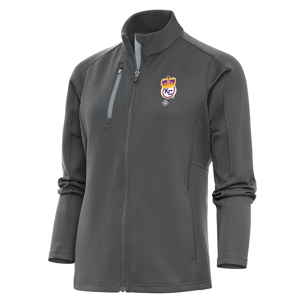 Women's Antigua Charcoal Kansas City Monarchs Generation Full-Zip Jacket