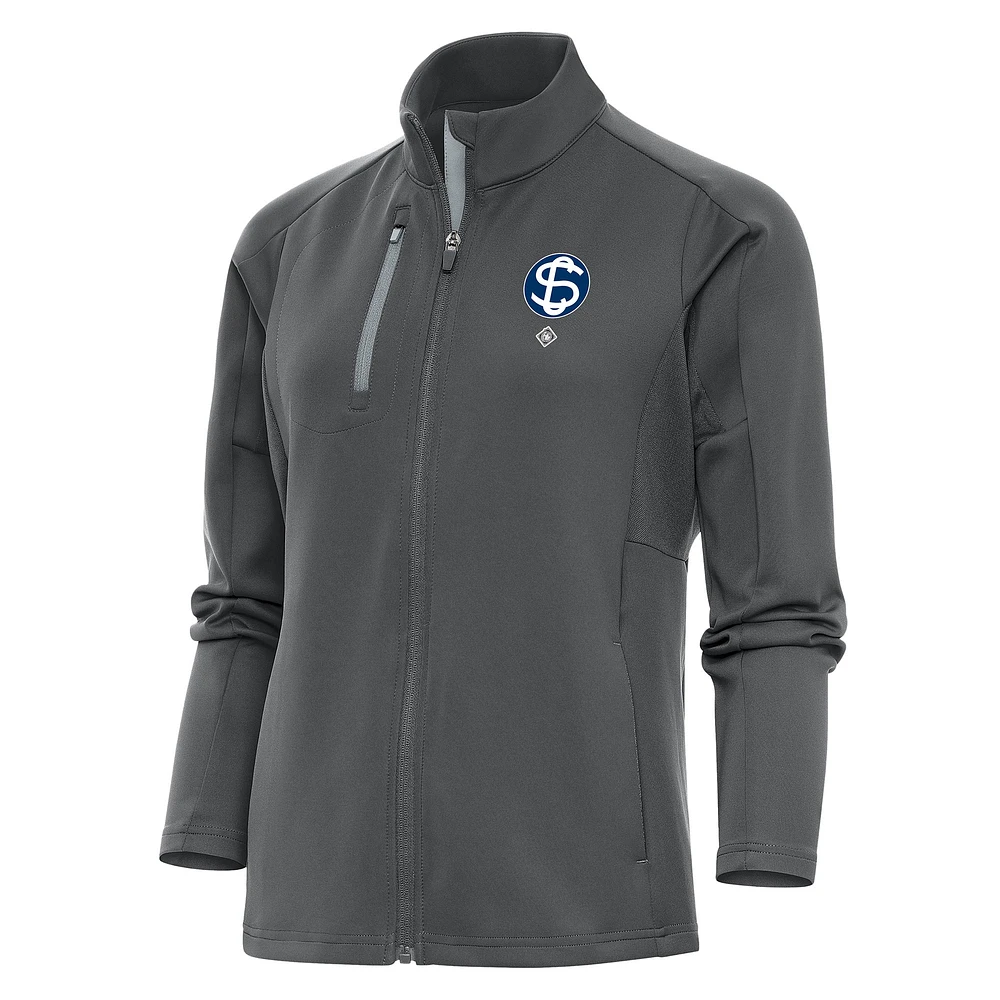 Women's Antigua Charcoal Santa Clara Leopardos Generation Full-Zip Jacket