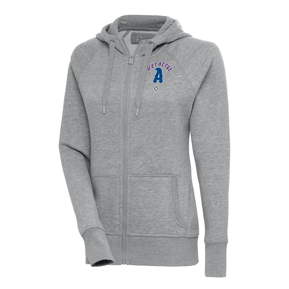 Women's Antigua Heather Gray Azules de Veracruz Victory Full-Zip Hoodie