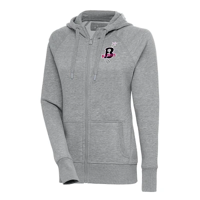 Women's Antigua Heather Gray Birmingham Black Barons Victory Full-Zip Hoodie