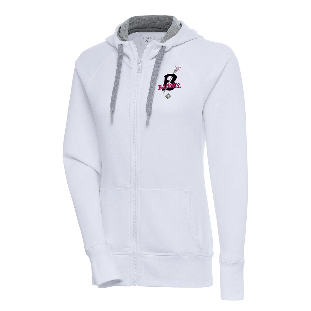 Women's Antigua White Birmingham Black Barons Victory Full-Zip Hoodie
