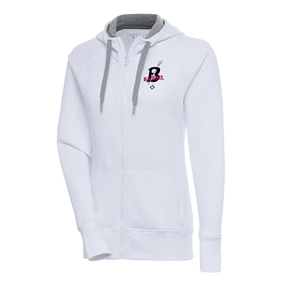 Women's Antigua White Birmingham Black Barons Victory Full-Zip Hoodie
