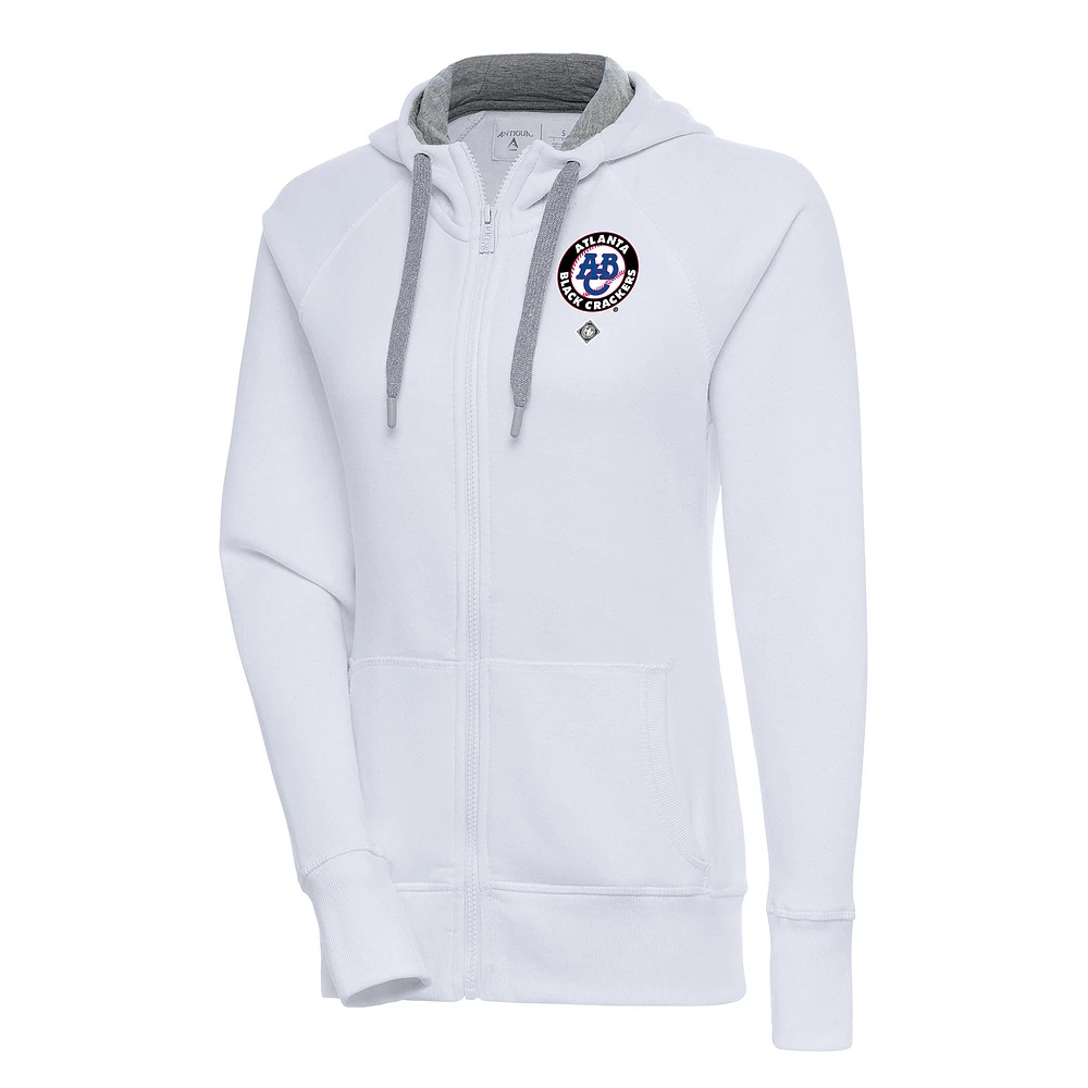 Women's Antigua White Atlanta Black Crackers Victory Full-Zip Hoodie