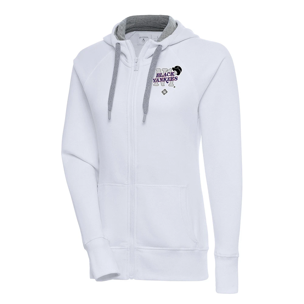 Women's Antigua White New York Black Yankees Victory Full-Zip Hoodie