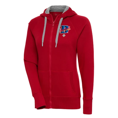 Women's Antigua Red Cleveland Buckeyes Victory Full-Zip Hoodie