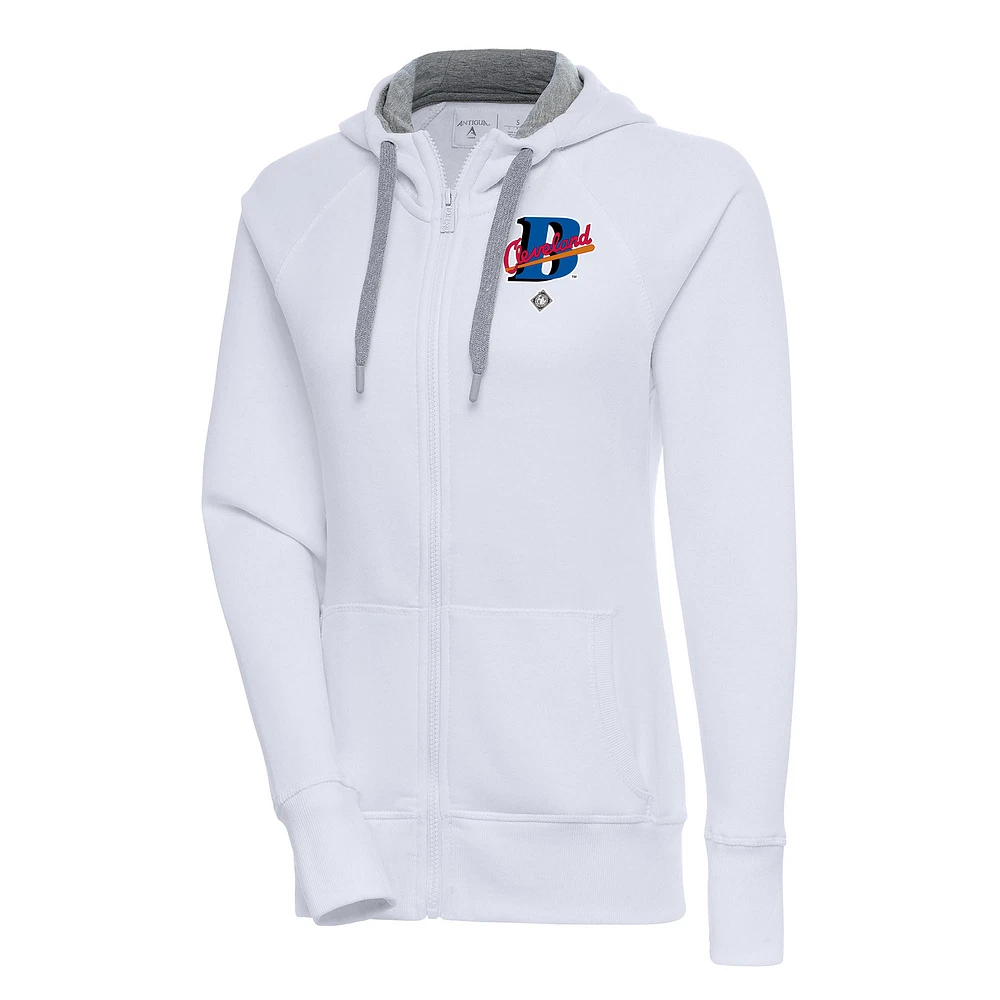 Women's Antigua White Cleveland Buckeyes Victory Full-Zip Hoodie