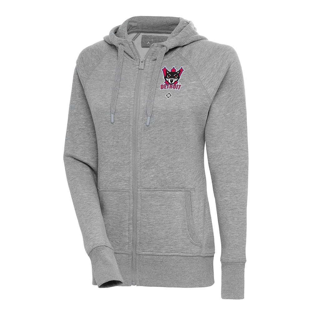 Women's Antigua Heather Gray Detroit Wolves Victory Full-Zip Hoodie
