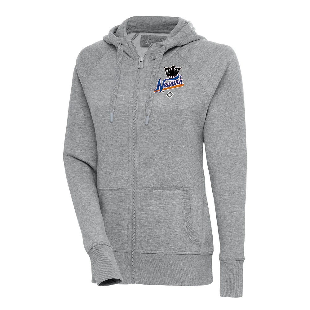 Women's Antigua Heather Gray Newark Eagles Victory Full-Zip Hoodie