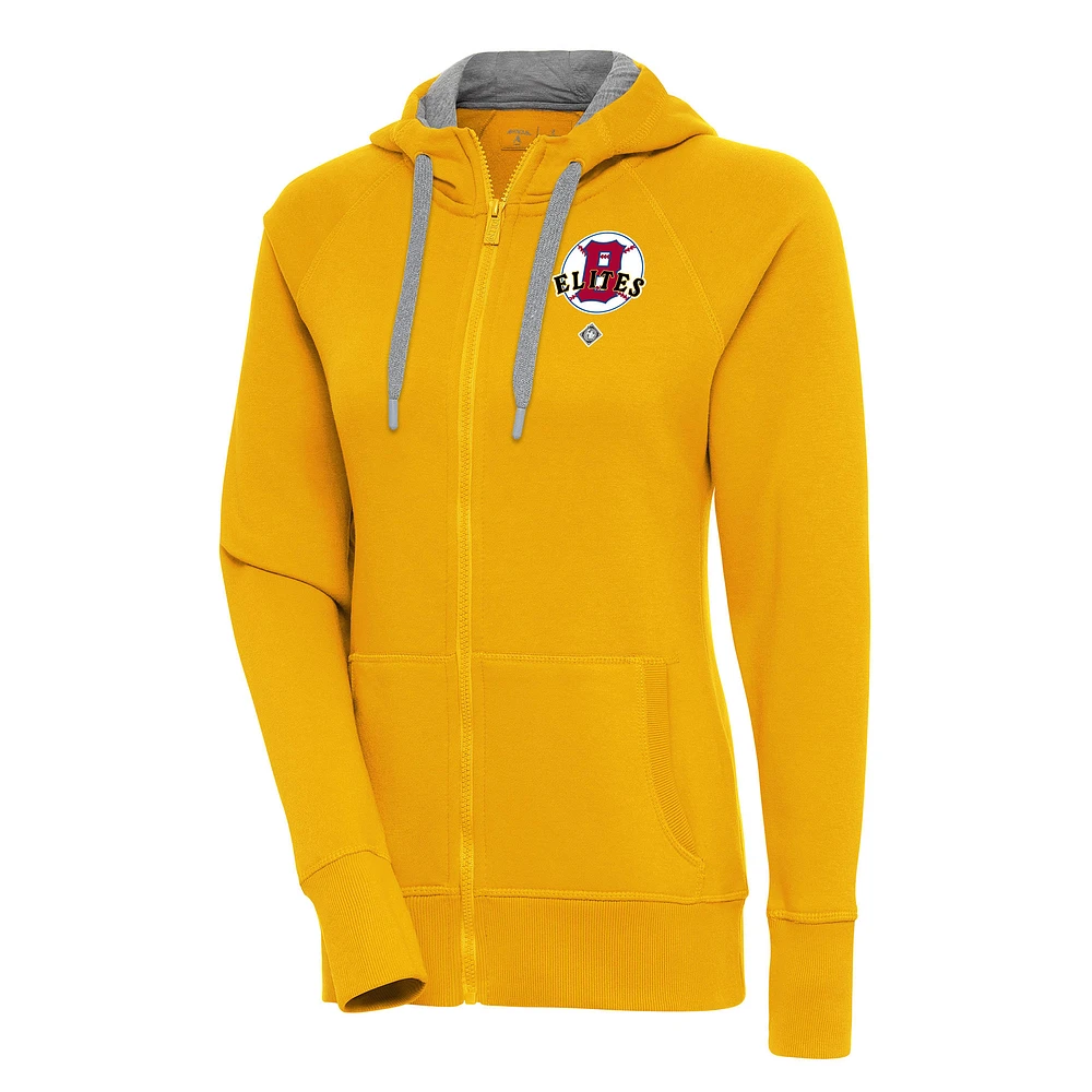 Women's Antigua Gold Baltimore Elite Giants Victory Full-Zip Hoodie