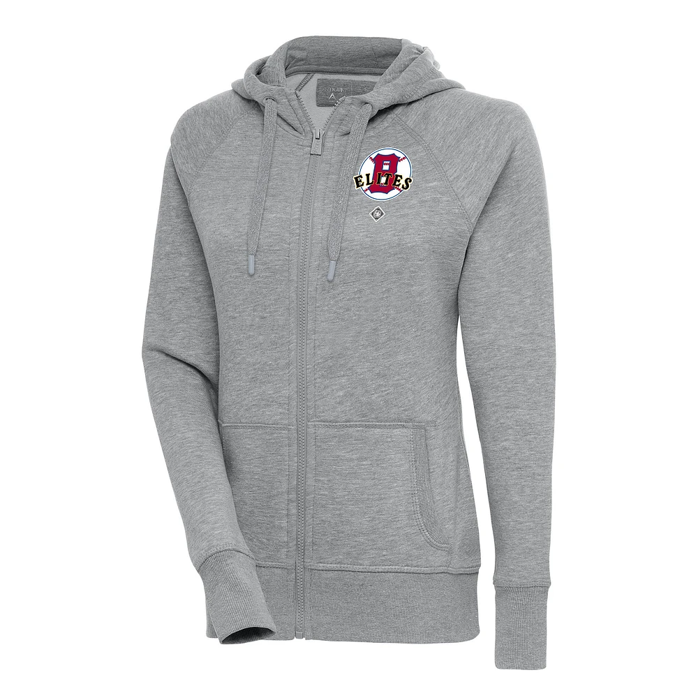 Women's Antigua Heather Gray Baltimore Elite Giants Victory Full-Zip Hoodie
