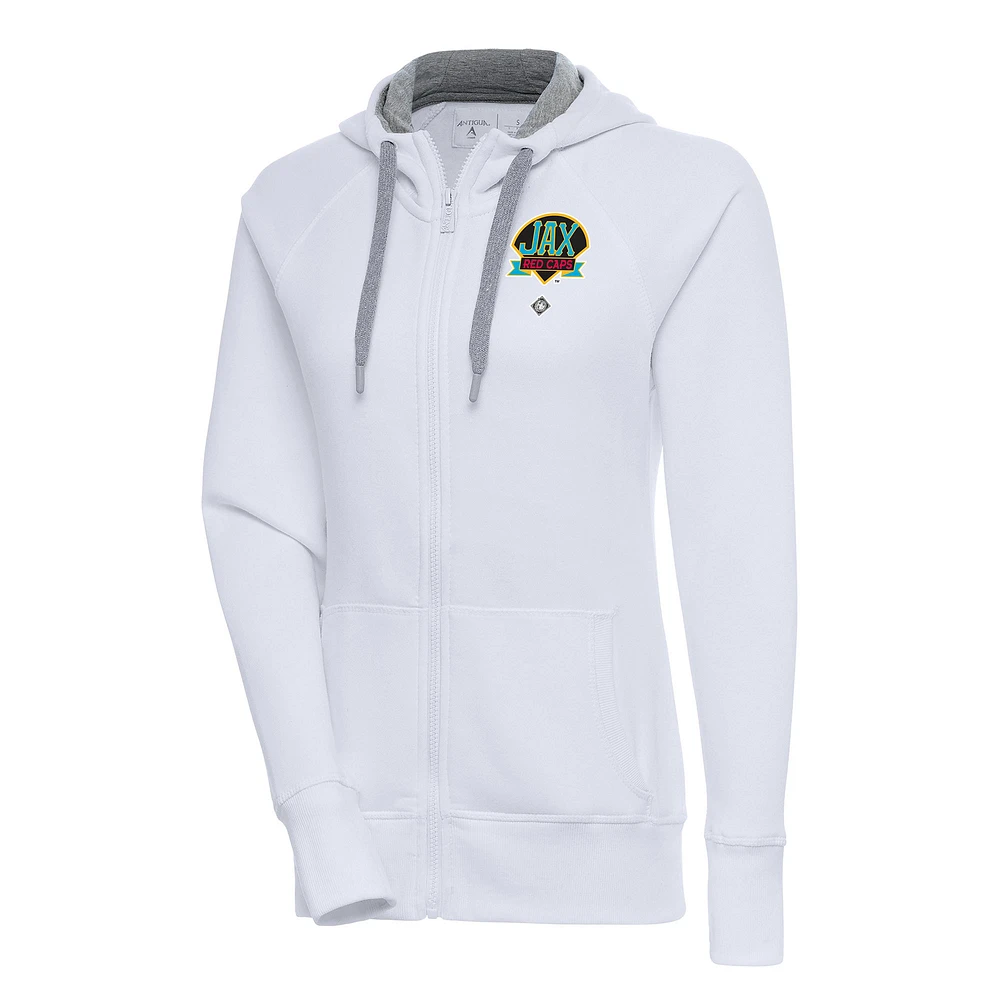 Women's Antigua Jacksonville Red Caps Victory Full-Zip Hoodie
