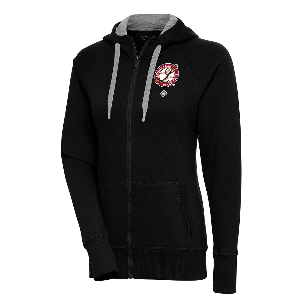 Women's Antigua Black Louisville Caps Victory Full-Zip Hoodie