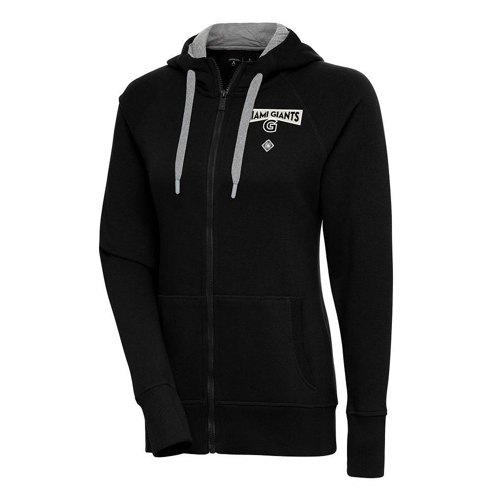 Women's Antigua Black Miami Giants Victory Full-Zip Hoodie
