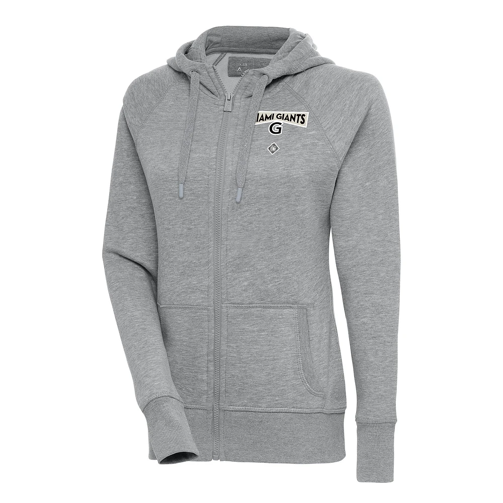 Women's Antigua Heather Gray Miami Giants Victory Full-Zip Hoodie