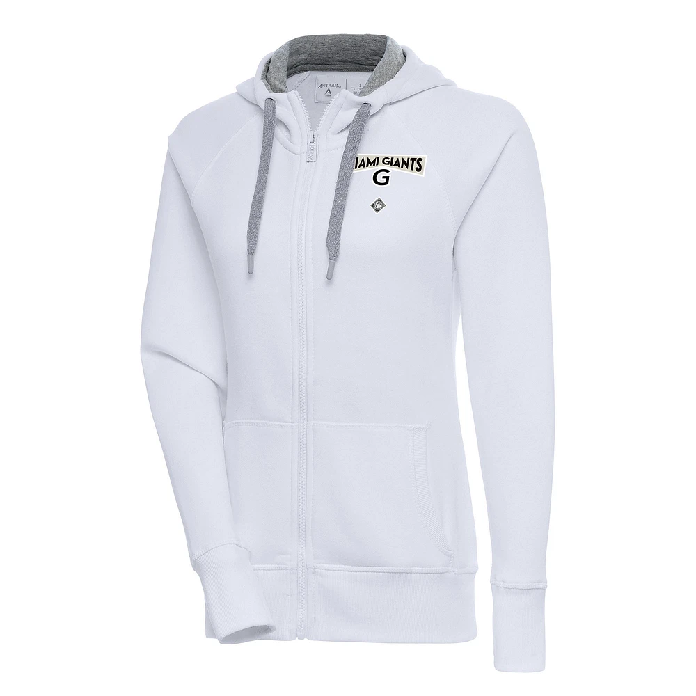 Women's Antigua White Miami Giants Victory Full-Zip Hoodie