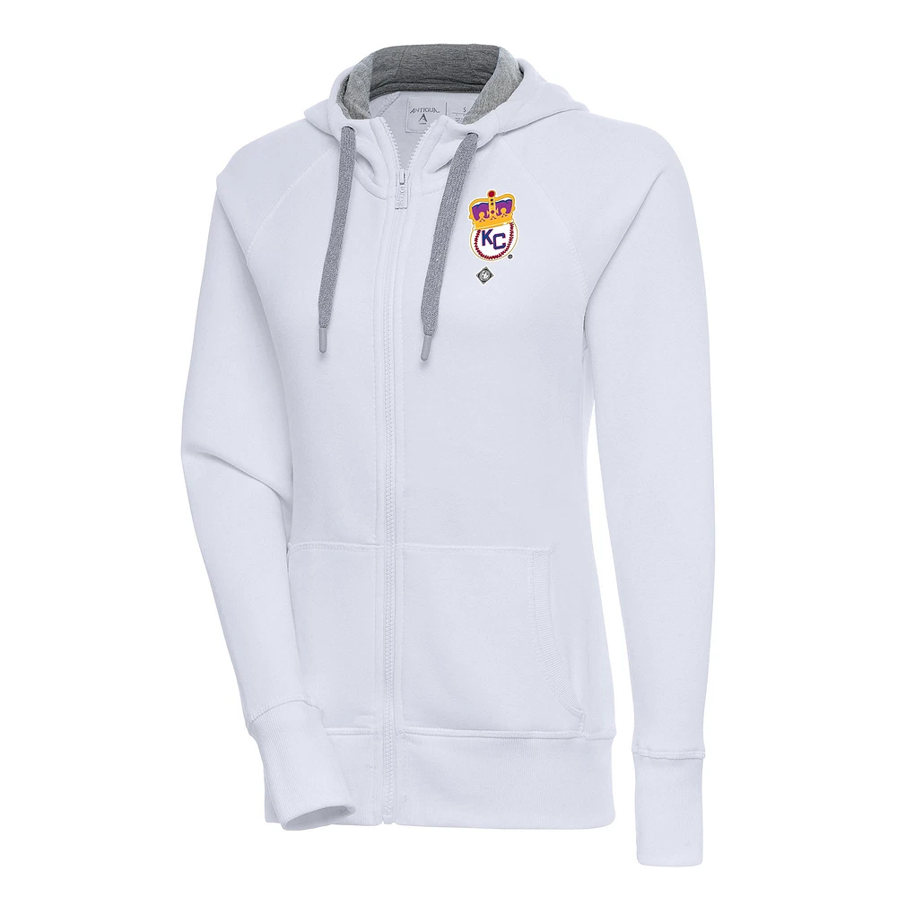 Women's Antigua White Kansas City Monarchs Victory Full-Zip Hoodie