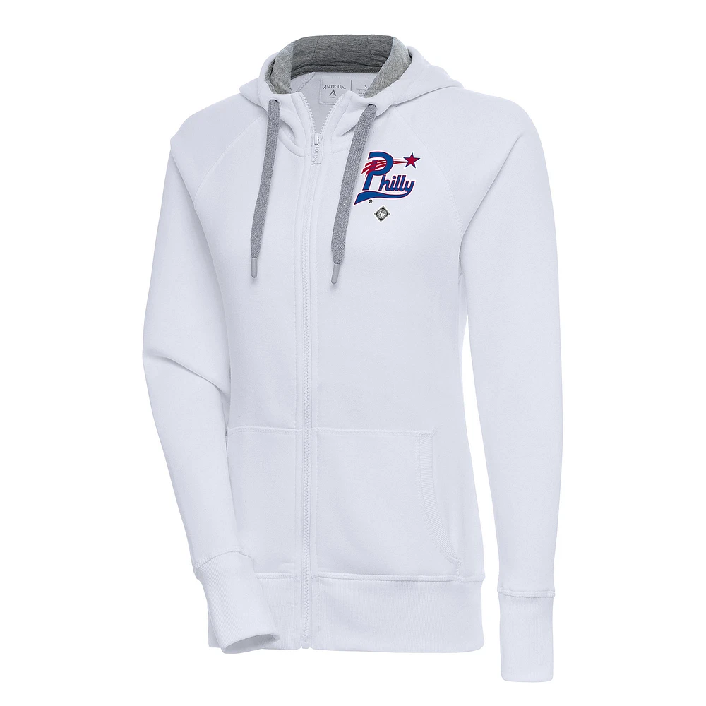 Women's Antigua White Philadelphia Stars Victory Full-Zip Hoodie