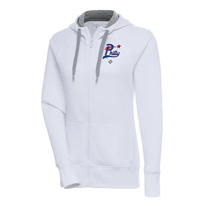 Women's Antigua White Philadelphia Stars Victory Full-Zip Hoodie