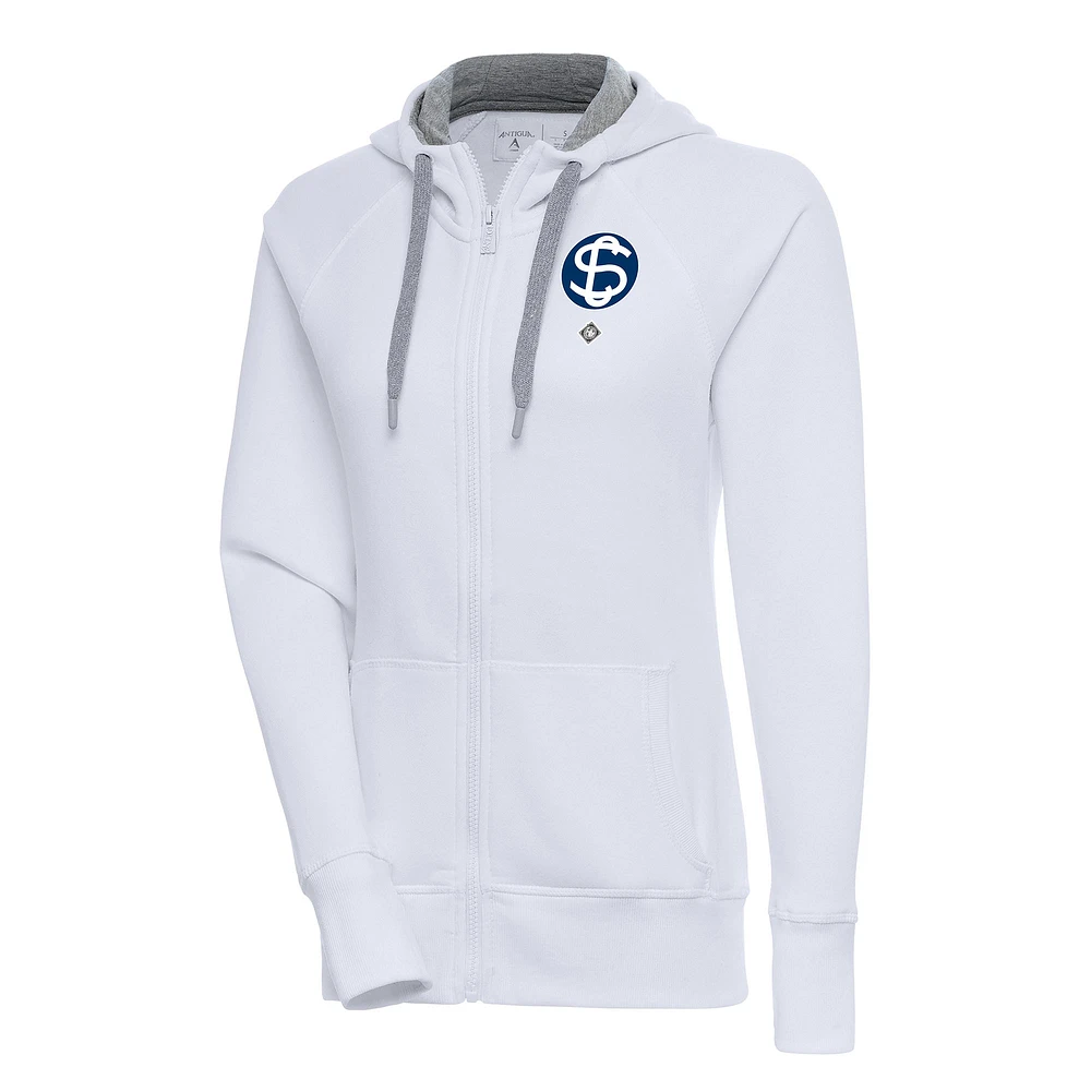 Women's Antigua White Santa Clara Leopardos Victory Full-Zip Hoodie