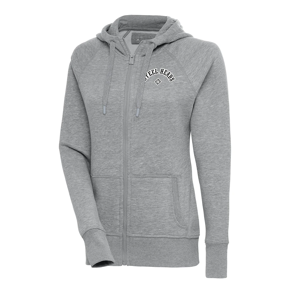 Women's Antigua Heather Gray Seattle Steelheads Victory Full-Zip Hoodie
