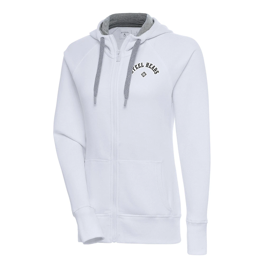 Women's Antigua White Seattle Steelheads Victory Full-Zip Hoodie