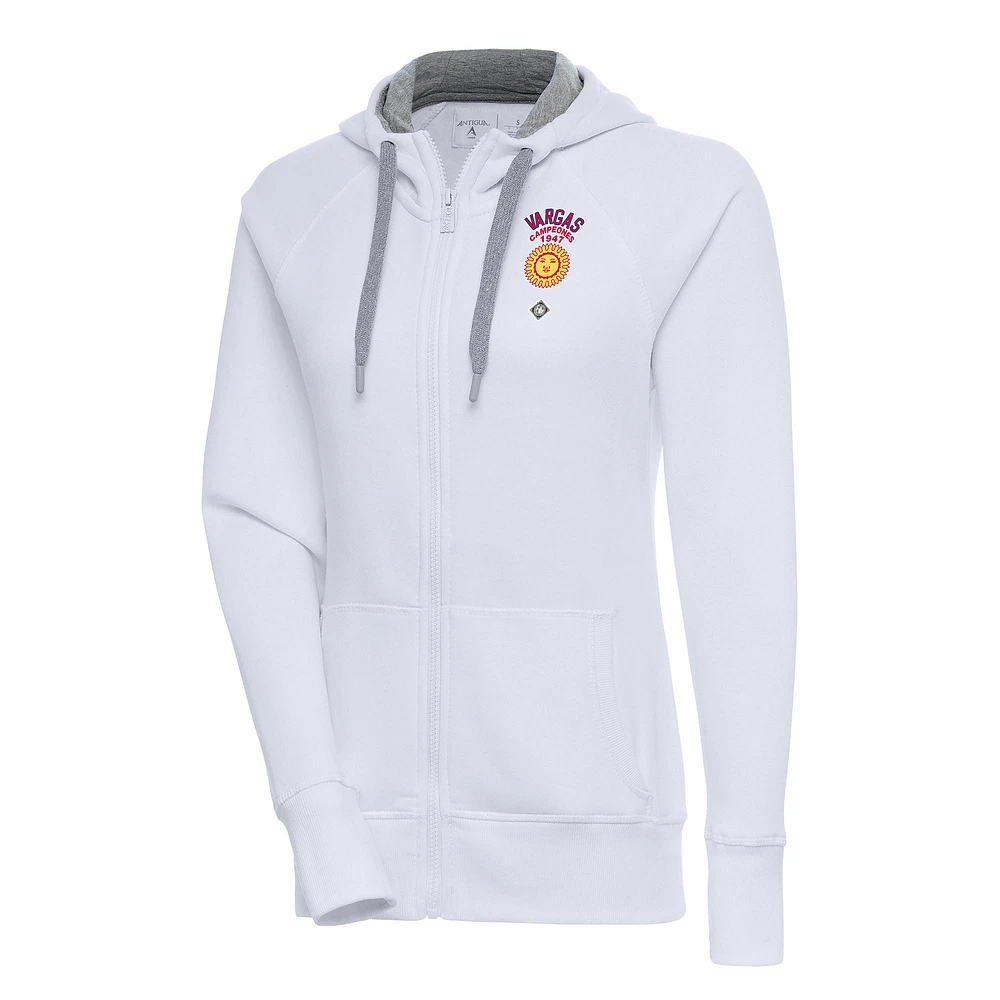 Women's Antigua White Vargas Campeones Victory Full-Zip Hoodie