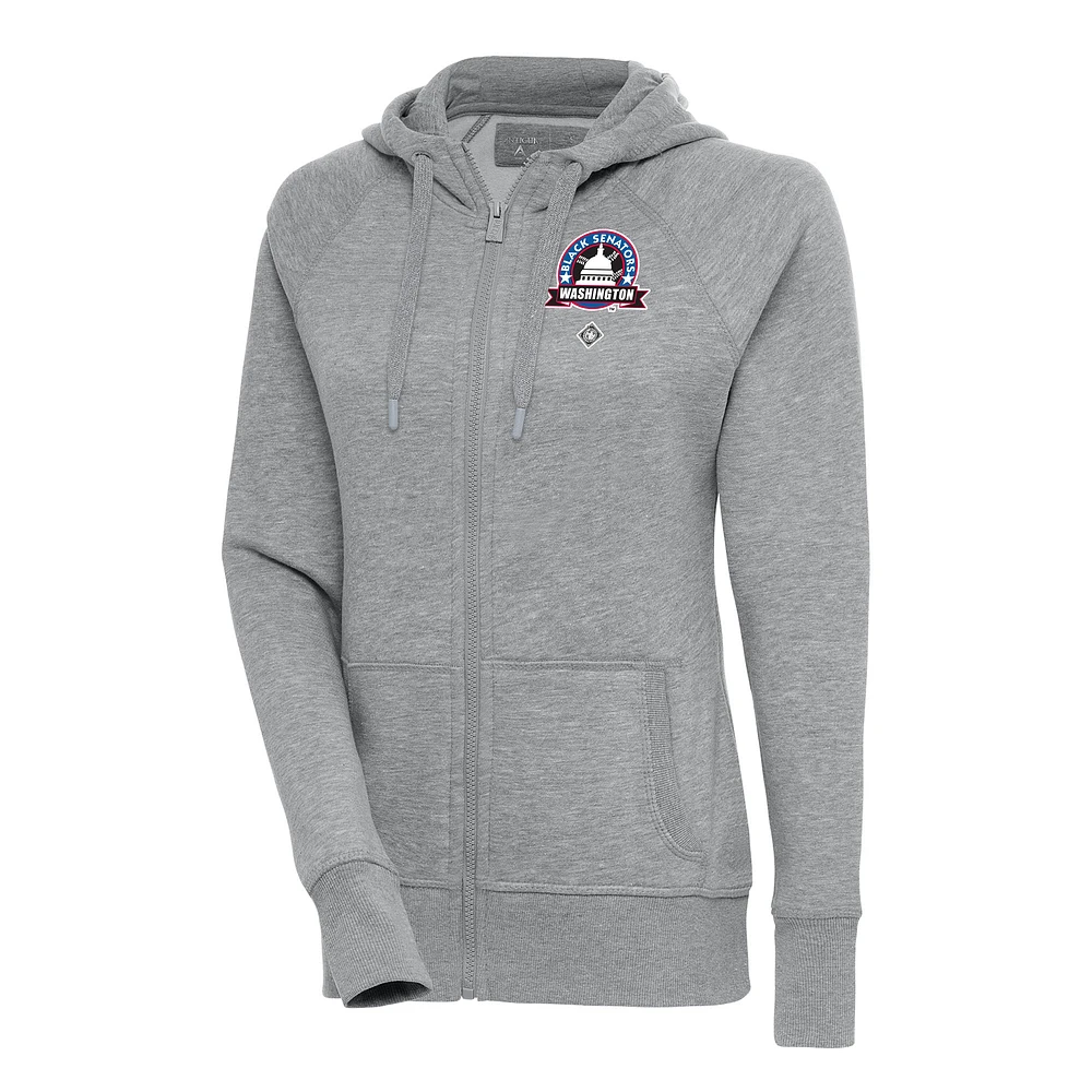 Women's Antigua Heather Gray Washington Black Senators Victory Full-Zip Hoodie