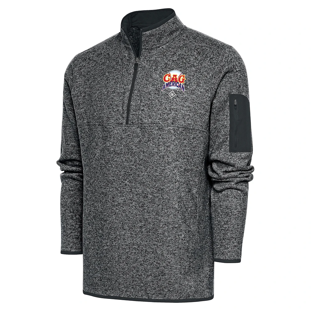 Men's Antigua Heather Charcoal Chicago American Giants Fortune Quarter-Zip Pullover Jacket